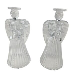 Crystal Angel Candle Holders Pair, Clear‎ Glass Angel Figurine Candle Holders